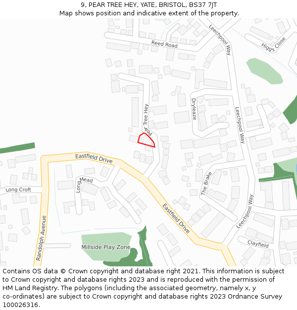 9, PEAR TREE HEY, YATE, BRISTOL, BS37 7JT: Location map and indicative extent of plot
