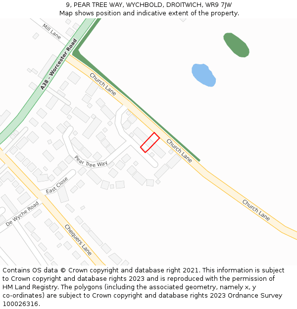 9, PEAR TREE WAY, WYCHBOLD, DROITWICH, WR9 7JW: Location map and indicative extent of plot