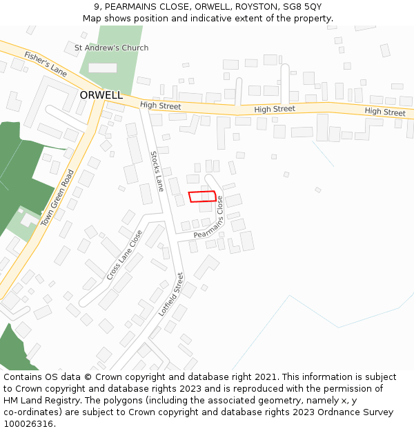 9, PEARMAINS CLOSE, ORWELL, ROYSTON, SG8 5QY: Location map and indicative extent of plot