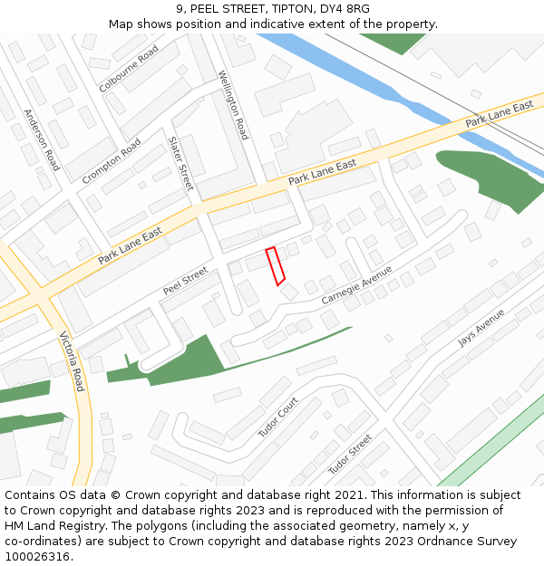 9, PEEL STREET, TIPTON, DY4 8RG: Location map and indicative extent of plot