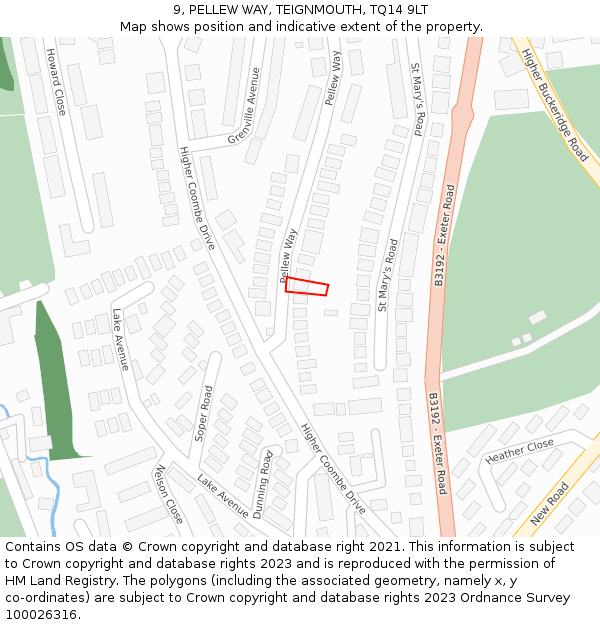 9, PELLEW WAY, TEIGNMOUTH, TQ14 9LT: Location map and indicative extent of plot