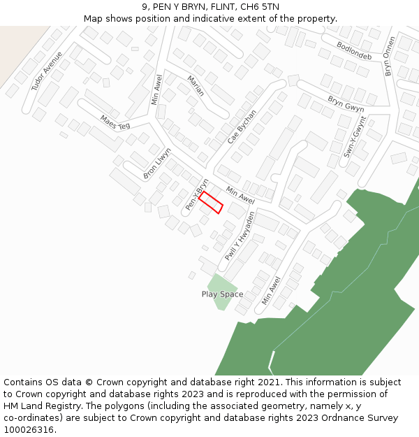 9, PEN Y BRYN, FLINT, CH6 5TN: Location map and indicative extent of plot