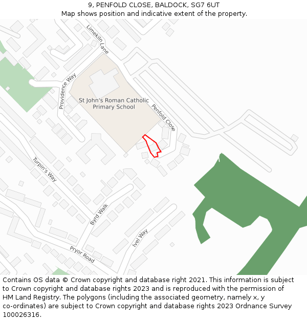 9, PENFOLD CLOSE, BALDOCK, SG7 6UT: Location map and indicative extent of plot