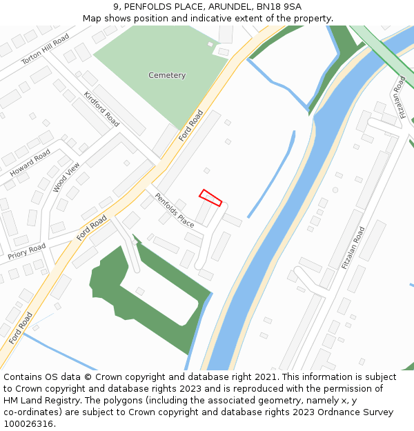 9, PENFOLDS PLACE, ARUNDEL, BN18 9SA: Location map and indicative extent of plot