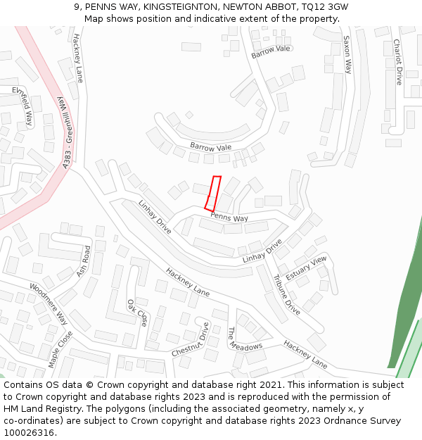 9, PENNS WAY, KINGSTEIGNTON, NEWTON ABBOT, TQ12 3GW: Location map and indicative extent of plot