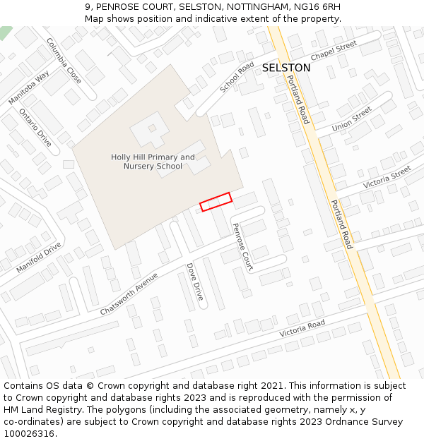 9, PENROSE COURT, SELSTON, NOTTINGHAM, NG16 6RH: Location map and indicative extent of plot