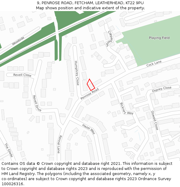 9, PENROSE ROAD, FETCHAM, LEATHERHEAD, KT22 9PU: Location map and indicative extent of plot