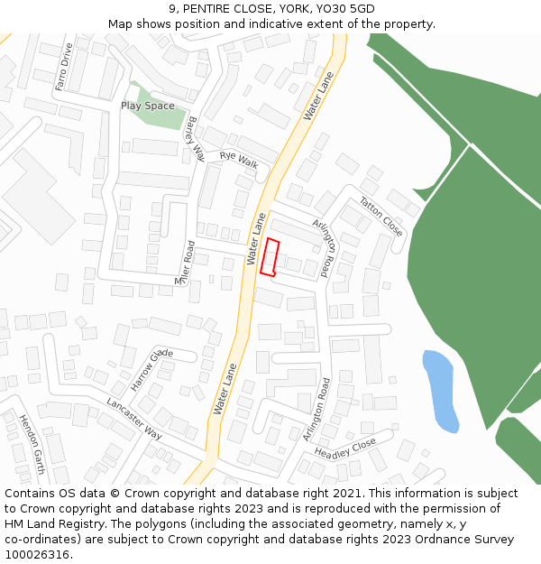 9, PENTIRE CLOSE, YORK, YO30 5GD: Location map and indicative extent of plot