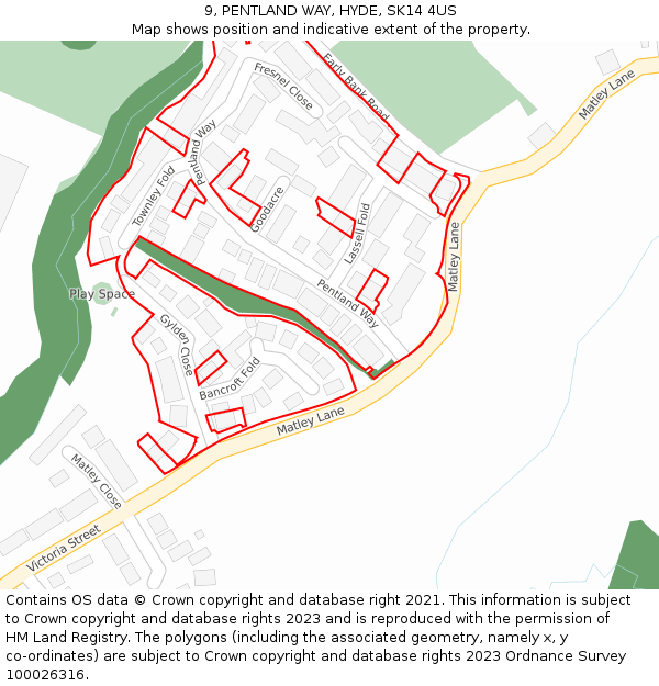 9, PENTLAND WAY, HYDE, SK14 4US: Location map and indicative extent of plot