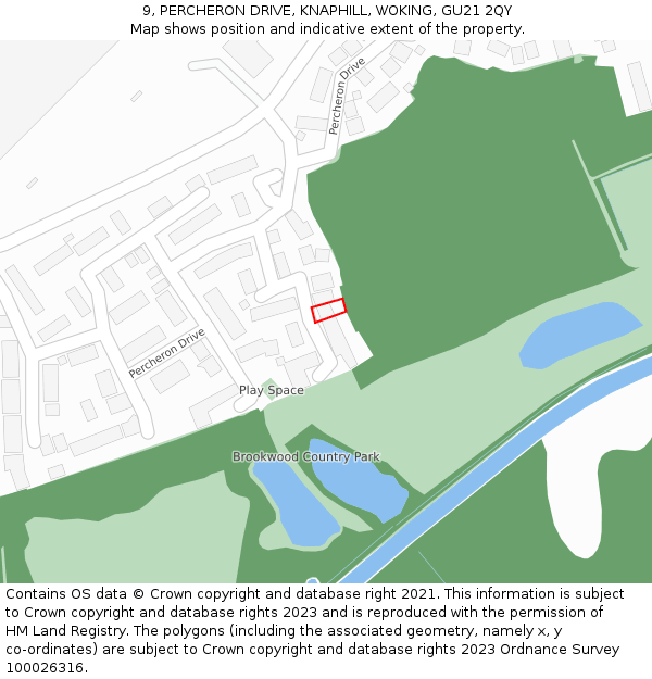 9, PERCHERON DRIVE, KNAPHILL, WOKING, GU21 2QY: Location map and indicative extent of plot