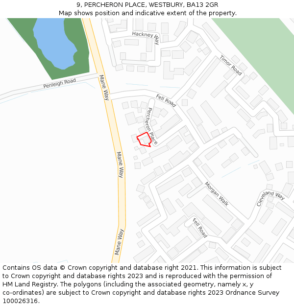 9, PERCHERON PLACE, WESTBURY, BA13 2GR: Location map and indicative extent of plot