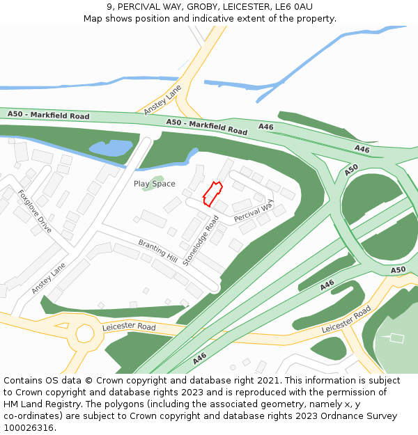9, PERCIVAL WAY, GROBY, LEICESTER, LE6 0AU: Location map and indicative extent of plot