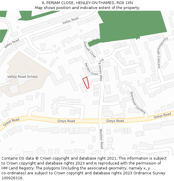 9, PERIAM CLOSE, HENLEY-ON-THAMES, RG9 1XN: Location map and indicative extent of plot