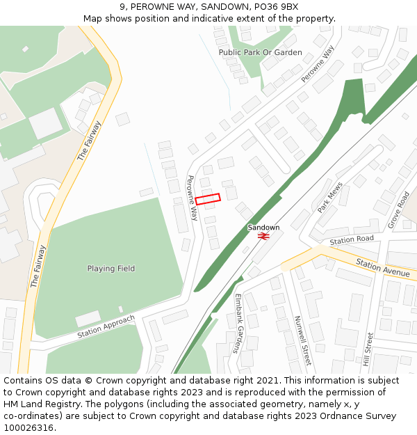 9, PEROWNE WAY, SANDOWN, PO36 9BX: Location map and indicative extent of plot