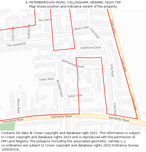 9, PETERBOROUGH ROAD, COLLINGHAM, NEWARK, NG23 7SP: Location map and indicative extent of plot