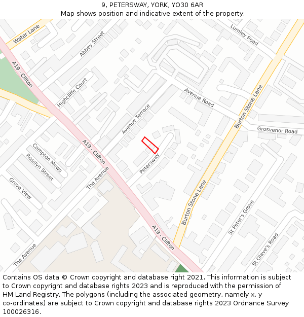 9, PETERSWAY, YORK, YO30 6AR: Location map and indicative extent of plot