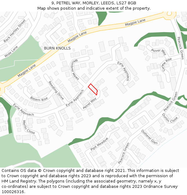 9, PETREL WAY, MORLEY, LEEDS, LS27 8GB: Location map and indicative extent of plot