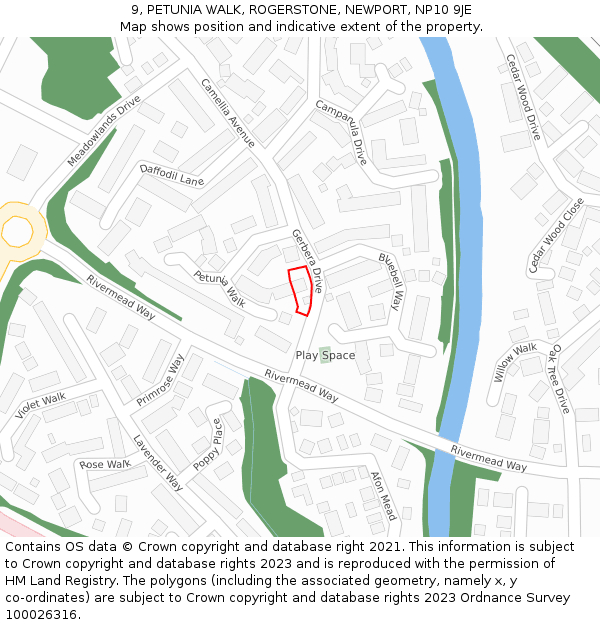 9, PETUNIA WALK, ROGERSTONE, NEWPORT, NP10 9JE: Location map and indicative extent of plot