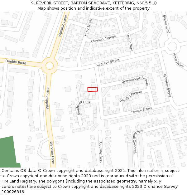 9, PEVERIL STREET, BARTON SEAGRAVE, KETTERING, NN15 5LQ: Location map and indicative extent of plot