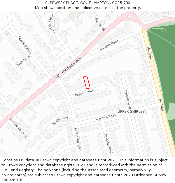 9, PEWSEY PLACE, SOUTHAMPTON, SO15 7RX: Location map and indicative extent of plot