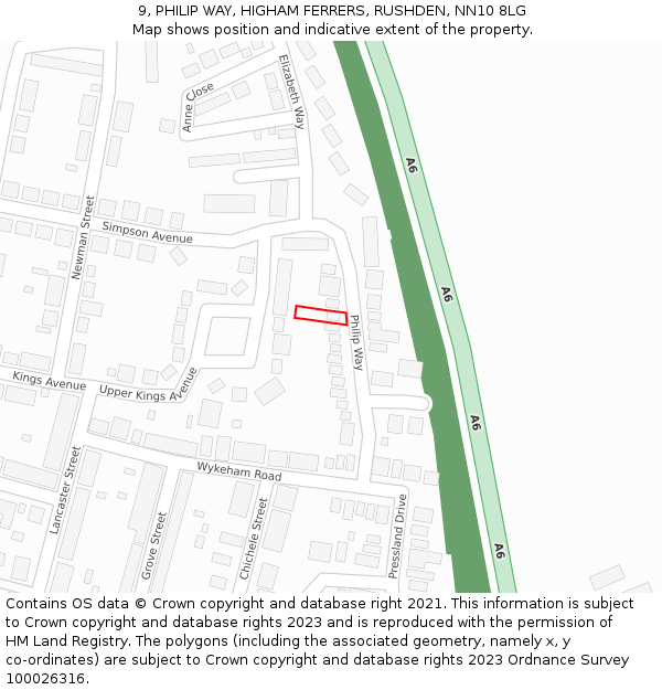 9, PHILIP WAY, HIGHAM FERRERS, RUSHDEN, NN10 8LG: Location map and indicative extent of plot