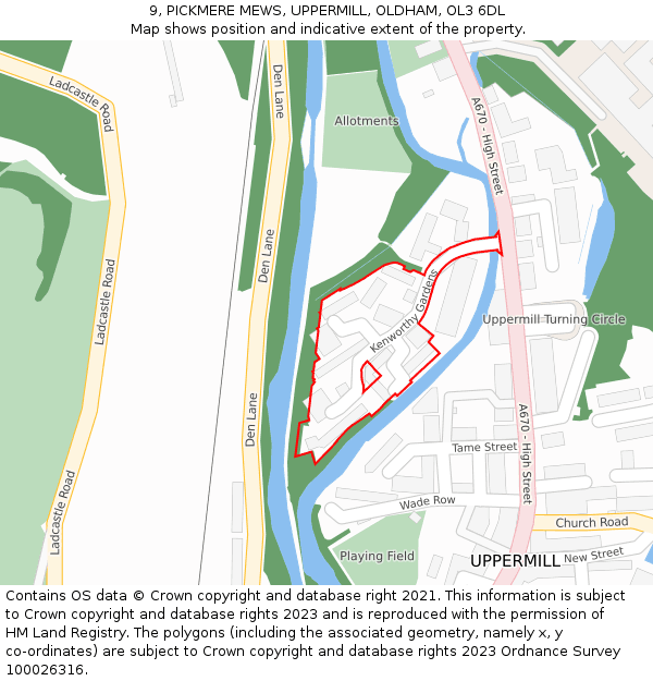 9, PICKMERE MEWS, UPPERMILL, OLDHAM, OL3 6DL: Location map and indicative extent of plot