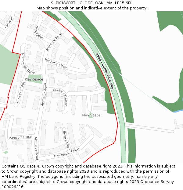 9, PICKWORTH CLOSE, OAKHAM, LE15 6FL: Location map and indicative extent of plot