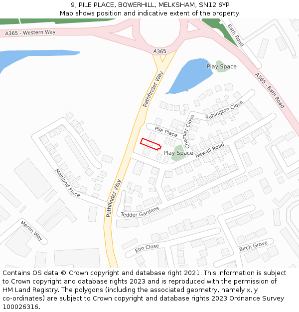 9, PILE PLACE, BOWERHILL, MELKSHAM, SN12 6YP: Location map and indicative extent of plot