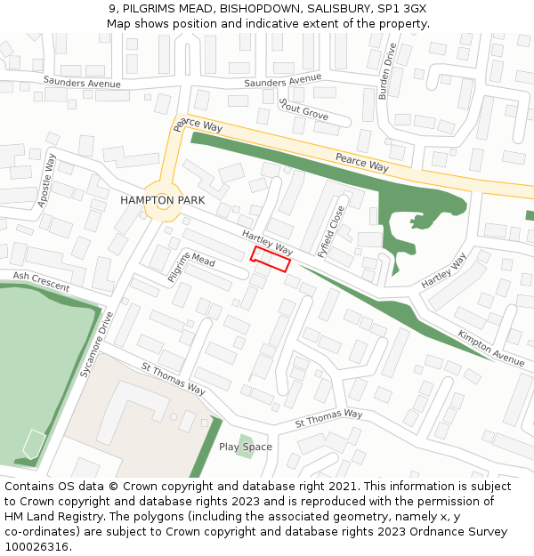9, PILGRIMS MEAD, BISHOPDOWN, SALISBURY, SP1 3GX: Location map and indicative extent of plot