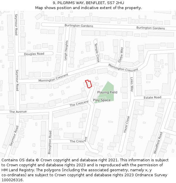 9, PILGRIMS WAY, BENFLEET, SS7 2HU: Location map and indicative extent of plot