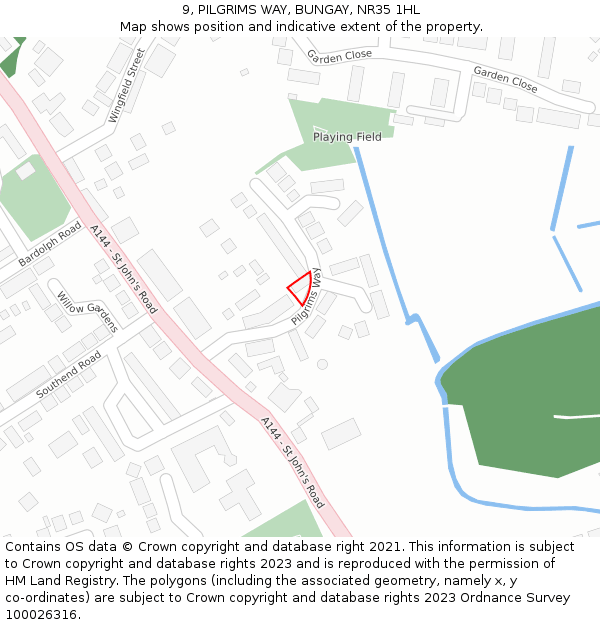 9, PILGRIMS WAY, BUNGAY, NR35 1HL: Location map and indicative extent of plot