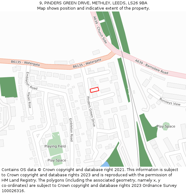 9, PINDERS GREEN DRIVE, METHLEY, LEEDS, LS26 9BA: Location map and indicative extent of plot