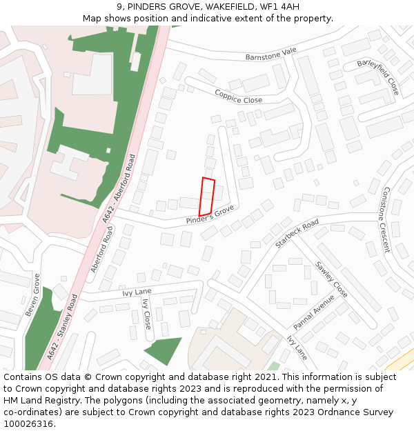 9, PINDERS GROVE, WAKEFIELD, WF1 4AH: Location map and indicative extent of plot