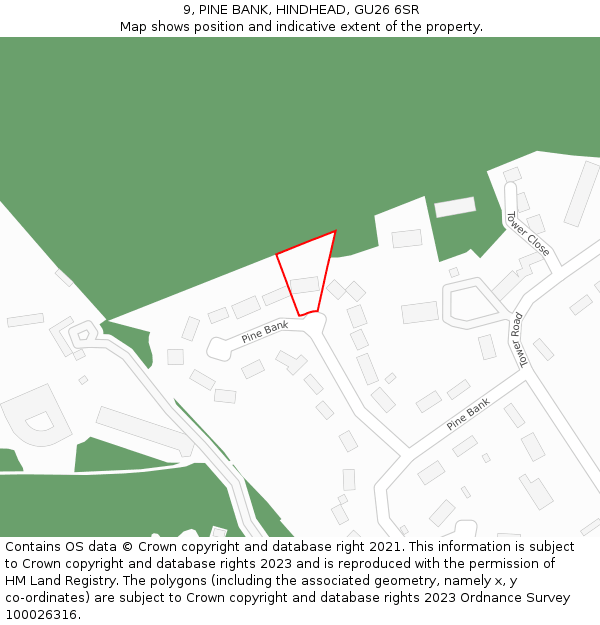 9, PINE BANK, HINDHEAD, GU26 6SR: Location map and indicative extent of plot