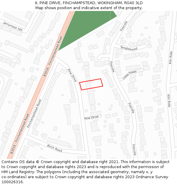 9, PINE DRIVE, FINCHAMPSTEAD, WOKINGHAM, RG40 3LD: Location map and indicative extent of plot