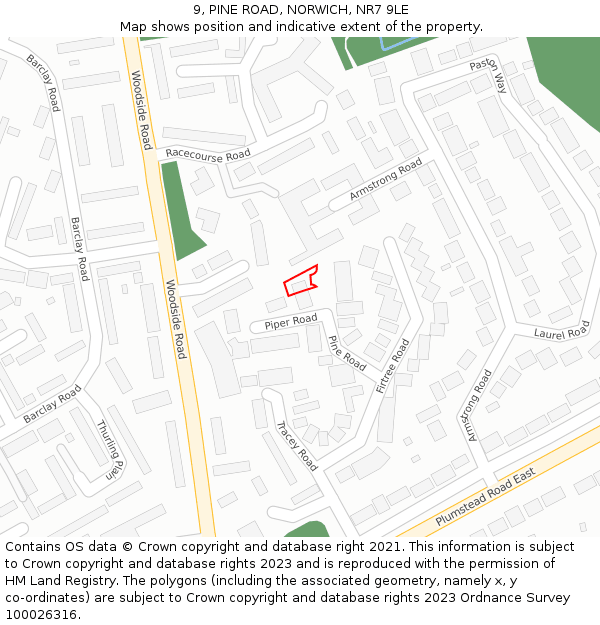 9, PINE ROAD, NORWICH, NR7 9LE: Location map and indicative extent of plot