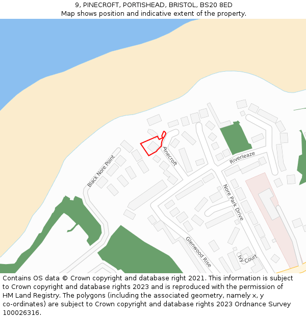 9, PINECROFT, PORTISHEAD, BRISTOL, BS20 8ED: Location map and indicative extent of plot