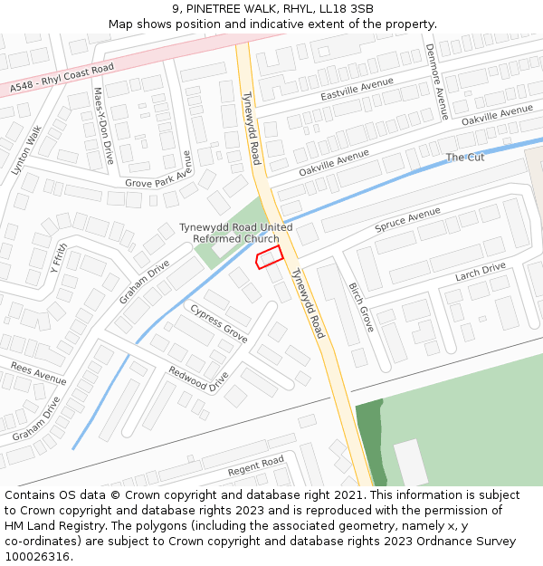 9, PINETREE WALK, RHYL, LL18 3SB: Location map and indicative extent of plot