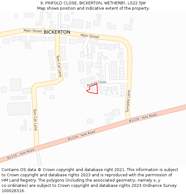 9, PINFOLD CLOSE, BICKERTON, WETHERBY, LS22 5JW: Location map and indicative extent of plot