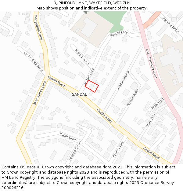 9, PINFOLD LANE, WAKEFIELD, WF2 7LN: Location map and indicative extent of plot