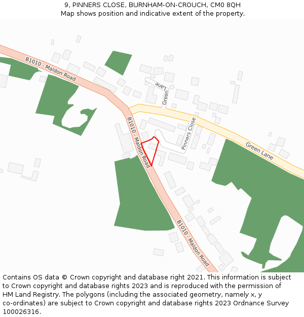 9, PINNERS CLOSE, BURNHAM-ON-CROUCH, CM0 8QH: Location map and indicative extent of plot