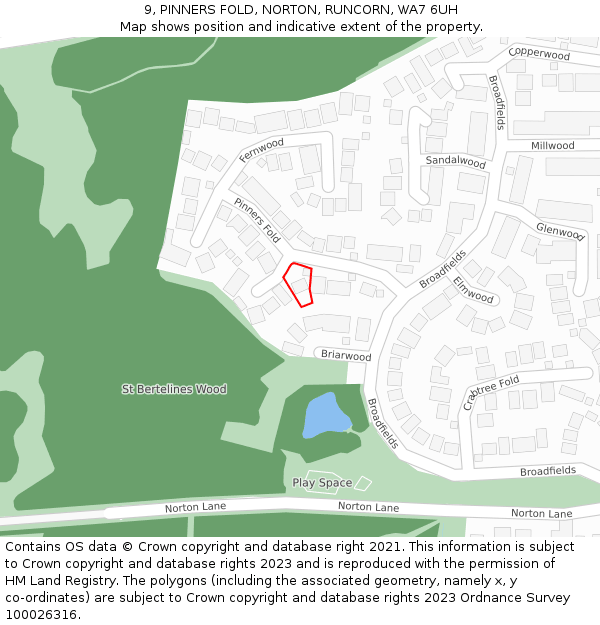 9, PINNERS FOLD, NORTON, RUNCORN, WA7 6UH: Location map and indicative extent of plot