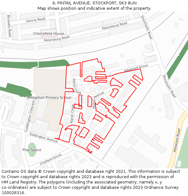 9, PINTAIL AVENUE, STOCKPORT, SK3 8UN: Location map and indicative extent of plot