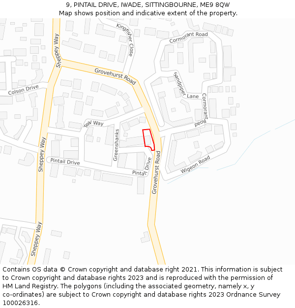 9, PINTAIL DRIVE, IWADE, SITTINGBOURNE, ME9 8QW: Location map and indicative extent of plot