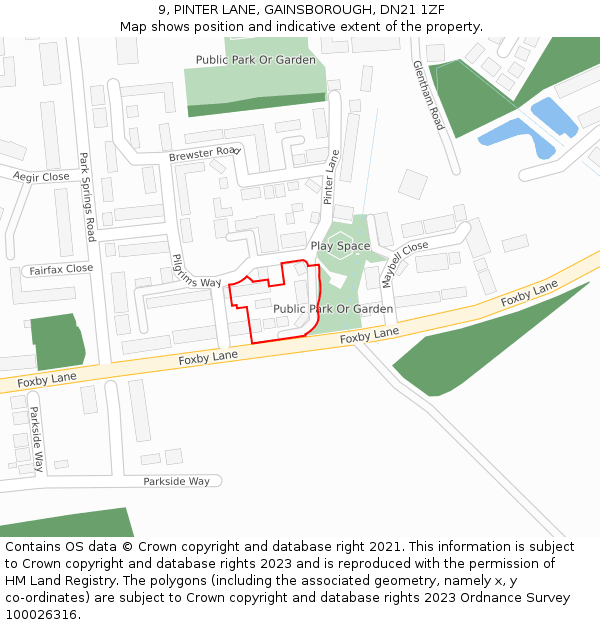 9, PINTER LANE, GAINSBOROUGH, DN21 1ZF: Location map and indicative extent of plot