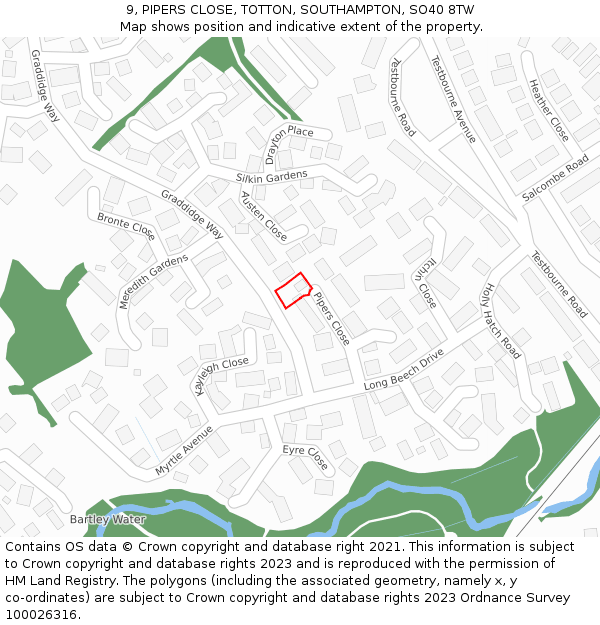 9, PIPERS CLOSE, TOTTON, SOUTHAMPTON, SO40 8TW: Location map and indicative extent of plot