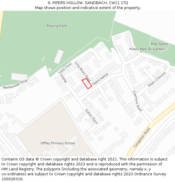 9, PIPERS HOLLOW, SANDBACH, CW11 1TQ: Location map and indicative extent of plot