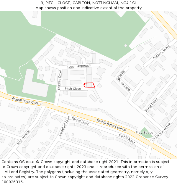 9, PITCH CLOSE, CARLTON, NOTTINGHAM, NG4 1SL: Location map and indicative extent of plot