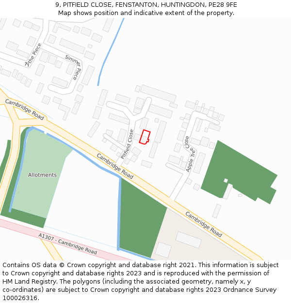 9, PITFIELD CLOSE, FENSTANTON, HUNTINGDON, PE28 9FE: Location map and indicative extent of plot