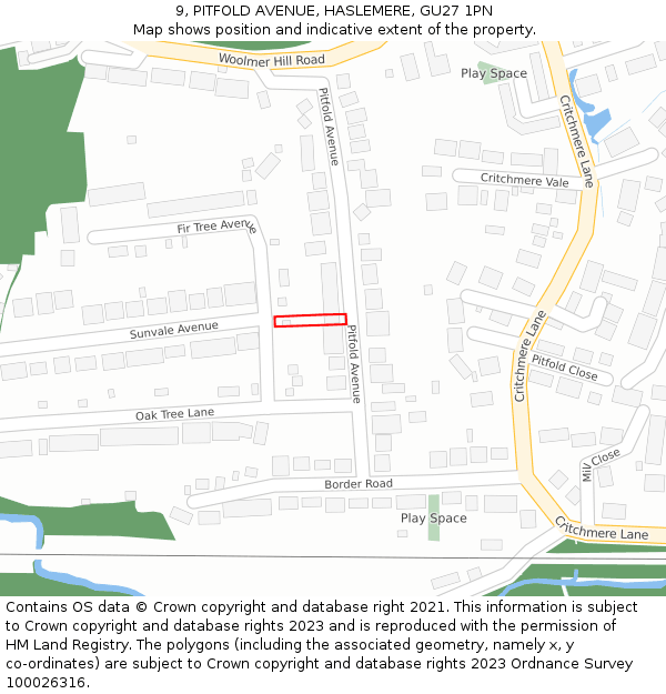 9, PITFOLD AVENUE, HASLEMERE, GU27 1PN: Location map and indicative extent of plot
